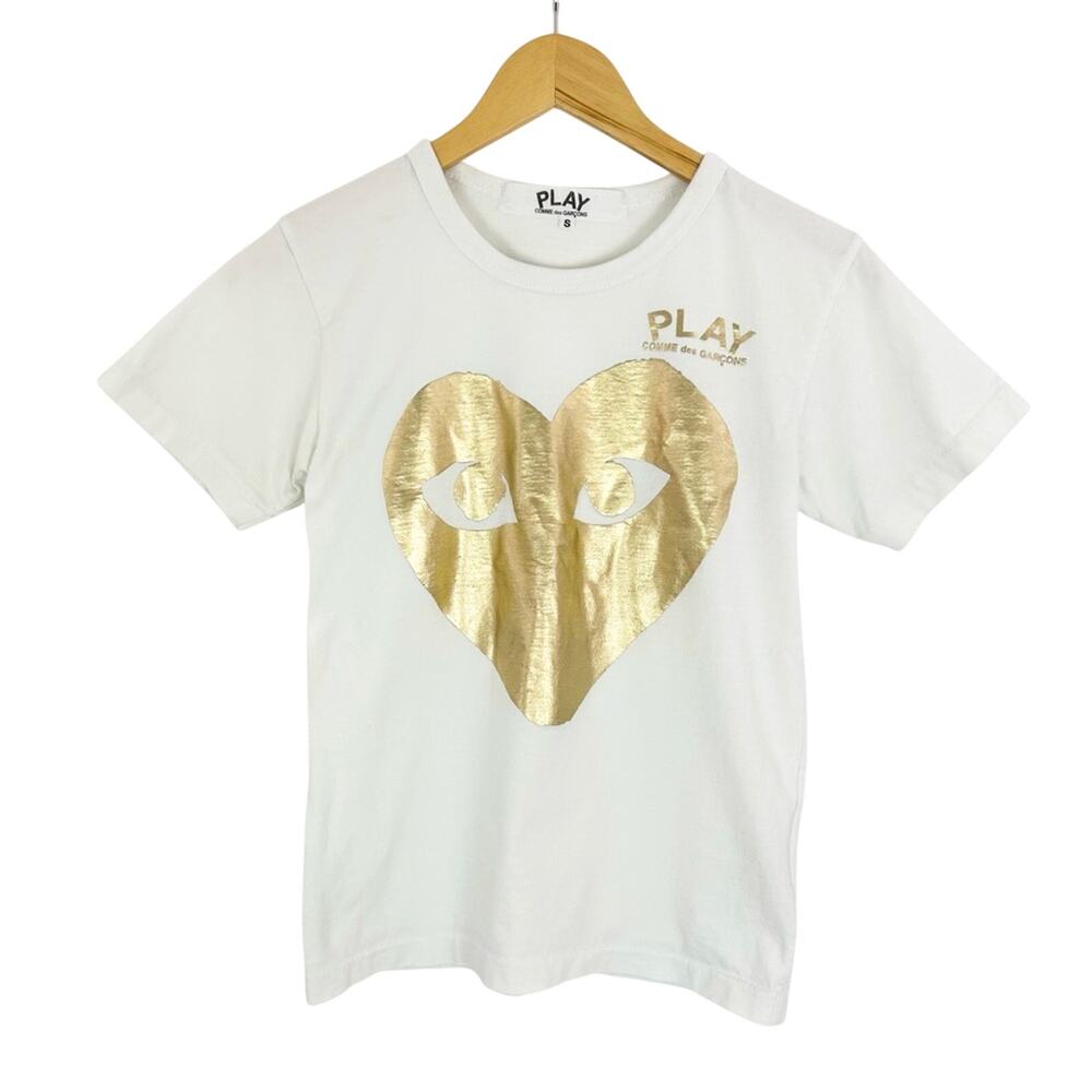 Comme Des Garçon PLAY‎ Metallic Foil Gold Heart Tee Size Small